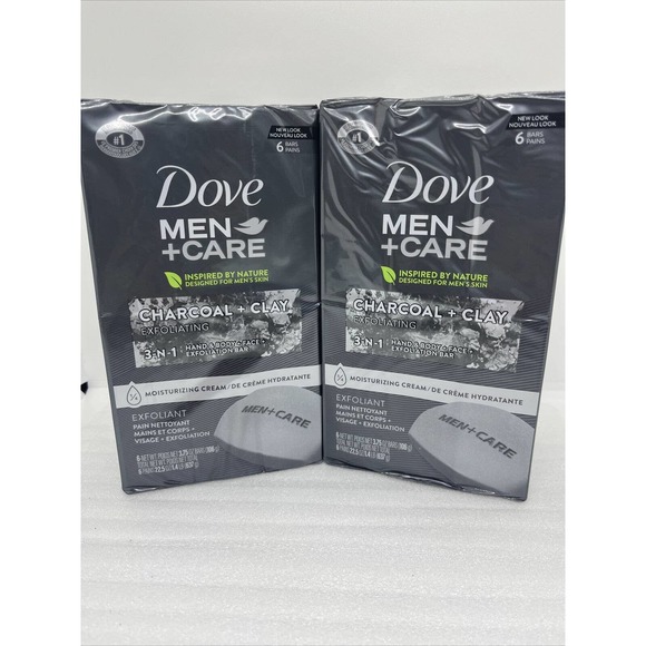 Set Of 2 - 6 Packs Dove Men+Care Exfoliating 3 In 1 Bar Soap, Charcoal Clay - Picture 1 of 5